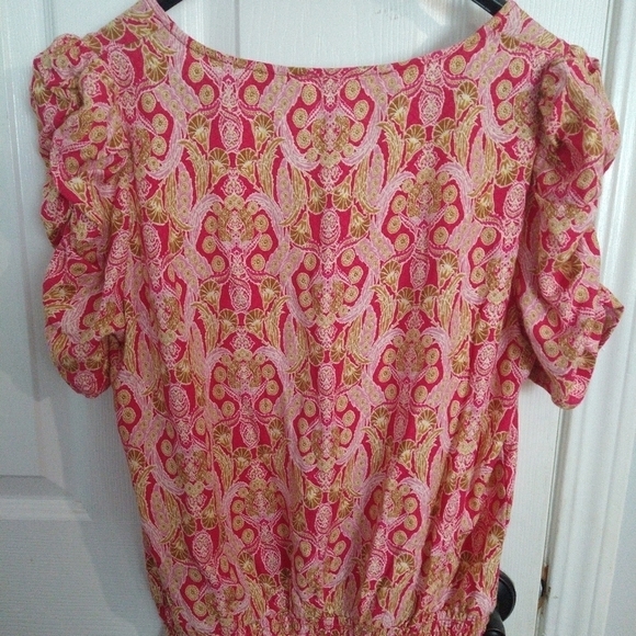 ROSE And Olive Xs Gathered Puff Sleeves Pink Boho Loose Fit Shirt . - Picture 6 of 6
